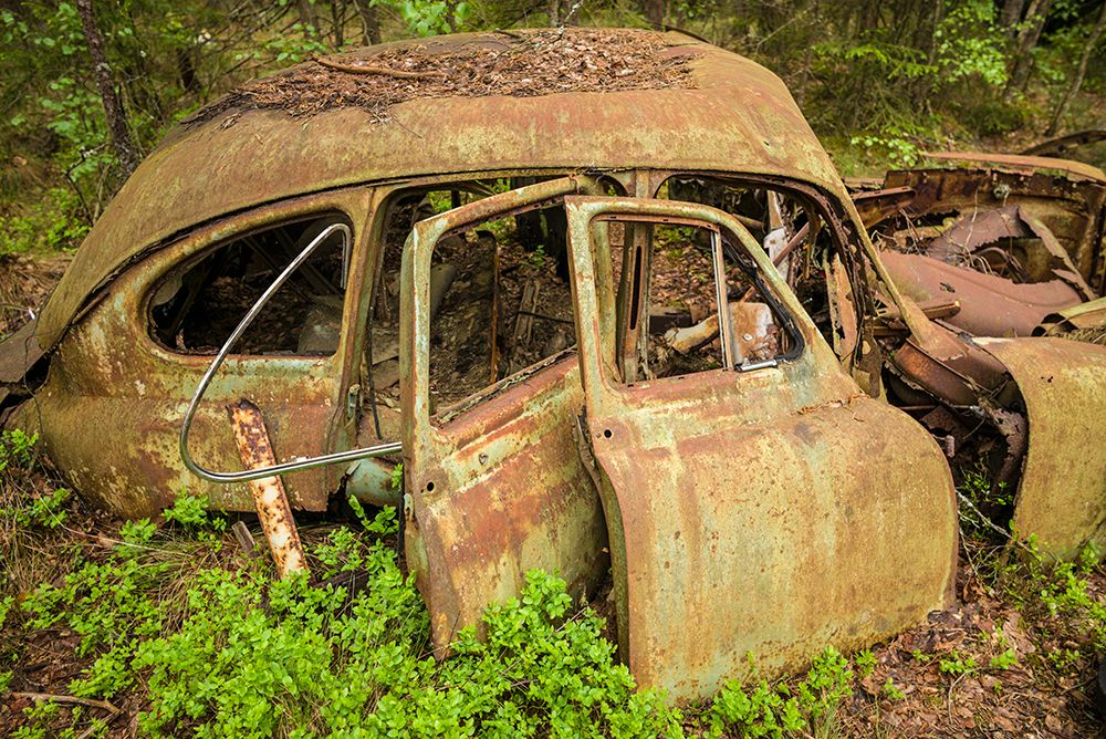 Sweden-Smaland-Ryd-Kyrko Mosse Car Cemetery-former junkyard now pubic park-junked cars art print by Walter Bibikow for $57.95 CAD