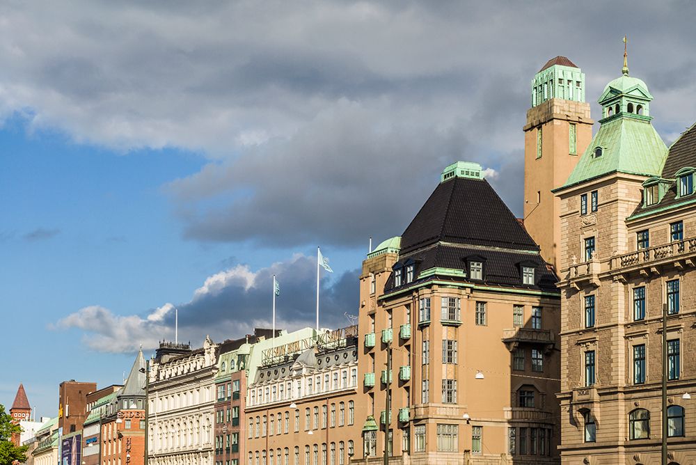 Sweden-Scania-Malmo-buildings along Norra Vallgatan street art print by Walter Bibikow for $57.95 CAD