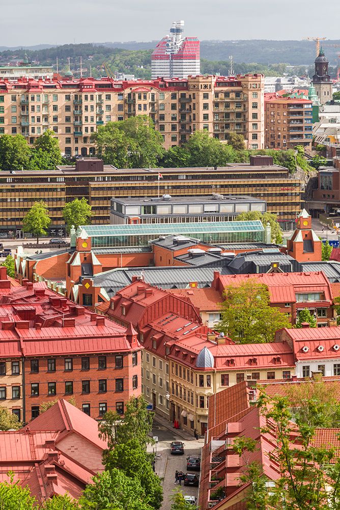 Sweden-Vastragotland and Bohuslan-Gothenburg-high angle city view from the Skansparken-morning art print by Walter Bibikow for $57.95 CAD