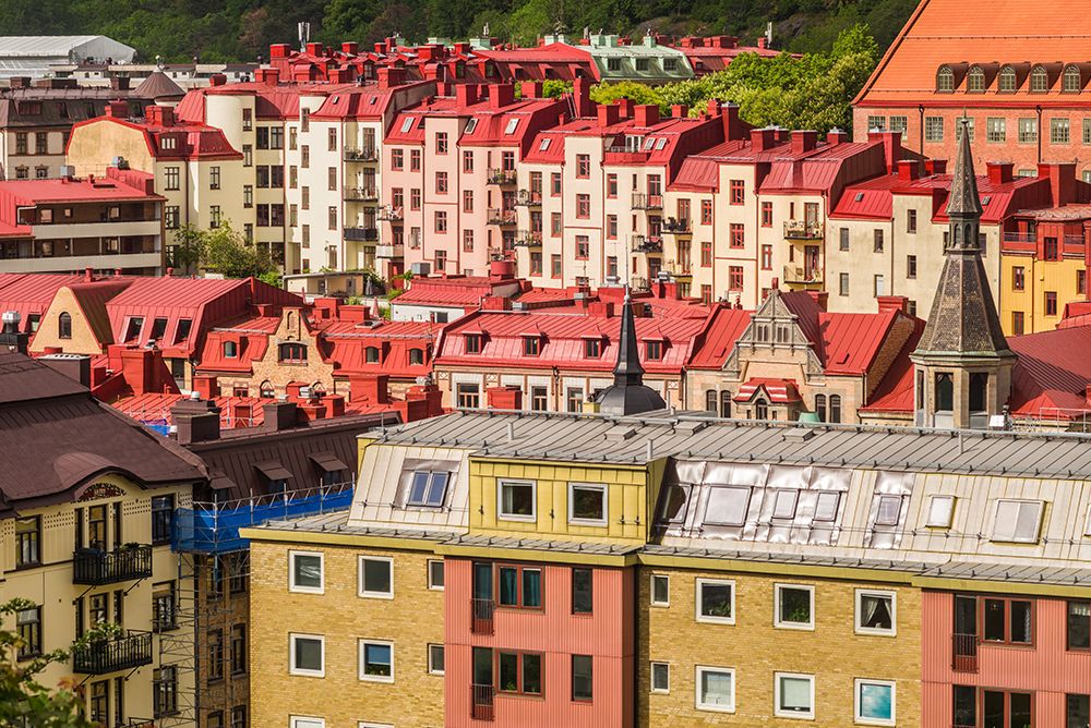 Sweden-Vastragotland and Bohuslan-Gothenburg-high angle city view from the Skansparken-morning art print by Walter Bibikow for $57.95 CAD