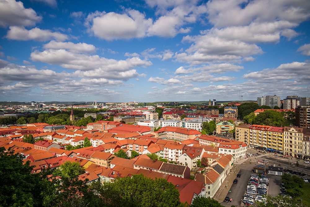 Sweden-Vastragotland and Bohuslan-Gothenburg-high angle city view from the Skansparken-late afterno art print by Walter Bibikow for $57.95 CAD