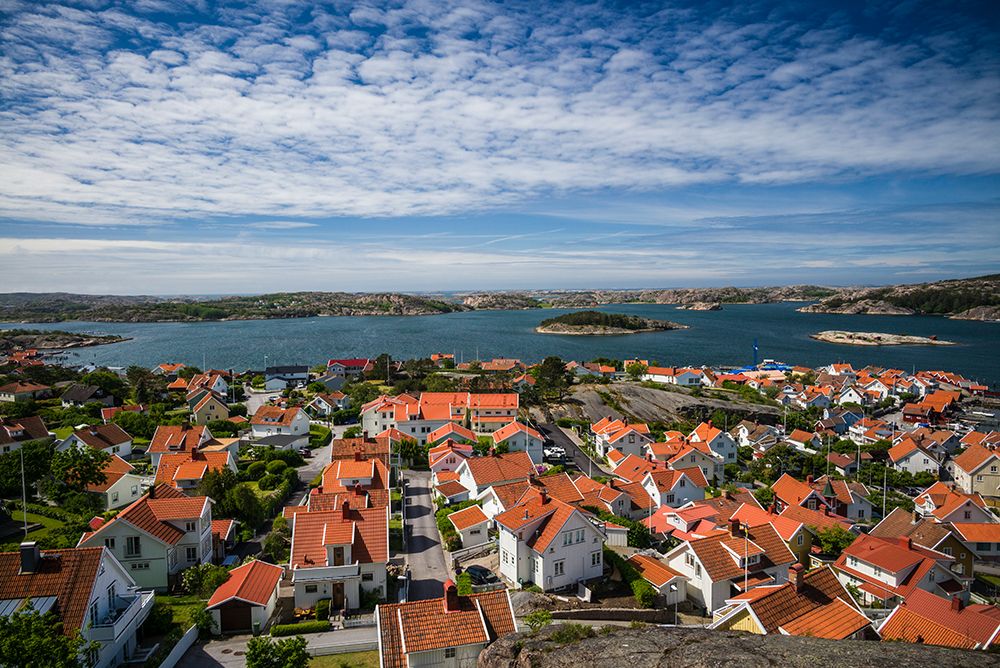 Sweden-Bohuslan-Fjallbacka-elevated town view from the Vetteberget cliff art print by Walter Bibikow for $57.95 CAD