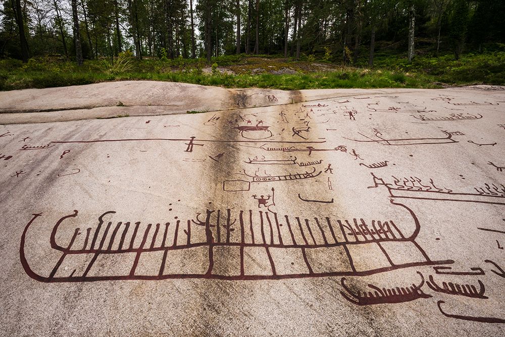 Sweden-Bohuslan-Tanumshede-Bronze Age carving detail of the Tanum area art print by Walter Bibikow for $57.95 CAD