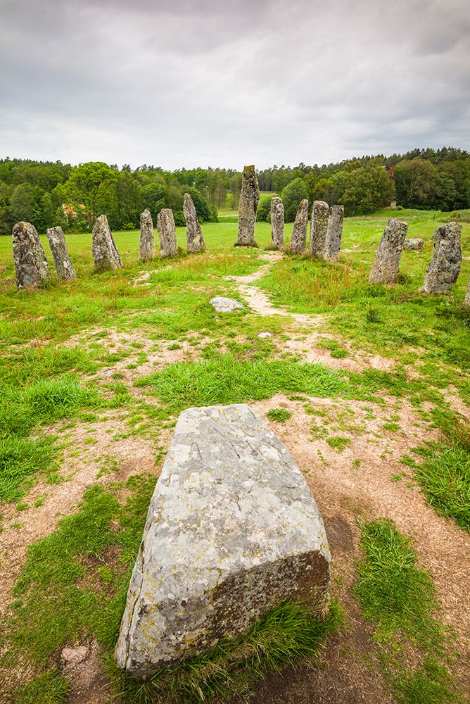Sweden-Bohuslan-Blomsholm-Blomsholmsskeppet-stone ship circle-Iron-age burial ground-400-600 AD art print by Walter Bibikow for $57.95 CAD