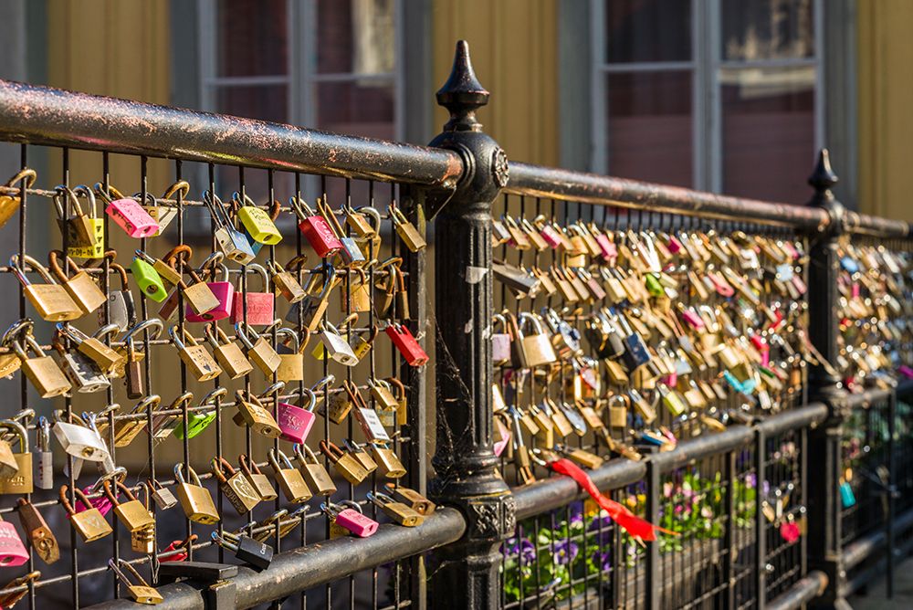 Sweden-Vastmanland-Vasteras-love locks on the Apotekarbron bridge-Old Town art print by Walter Bibikow for $57.95 CAD