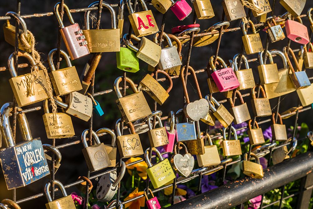 Sweden-Vastmanland-Vasteras-love locks on the Apotekarbron bridge-Old Town art print by Walter Bibikow for $57.95 CAD