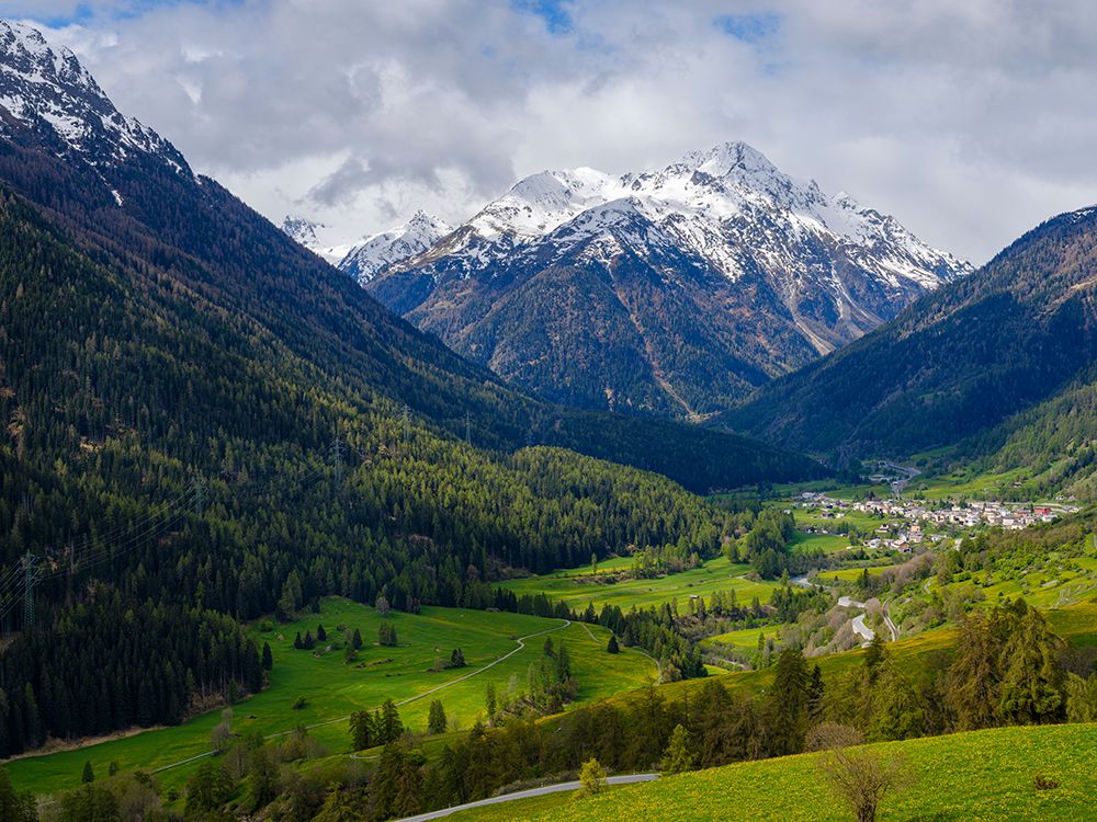 View towards village Lavin in the Lower Engadin in Grisons, Switzerland. art print by Martin Zwick for $57.95 CAD