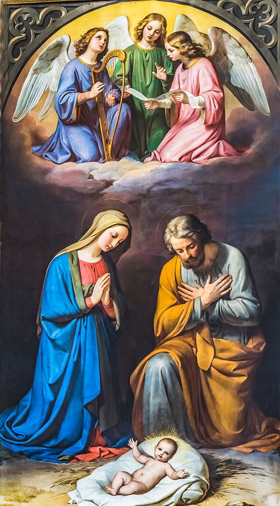 Colorful nativity painting St. Peters Chapel-Lucerne-Switzerland. Oldest Church in Lucerne. art print by William Perry for $57.95 CAD