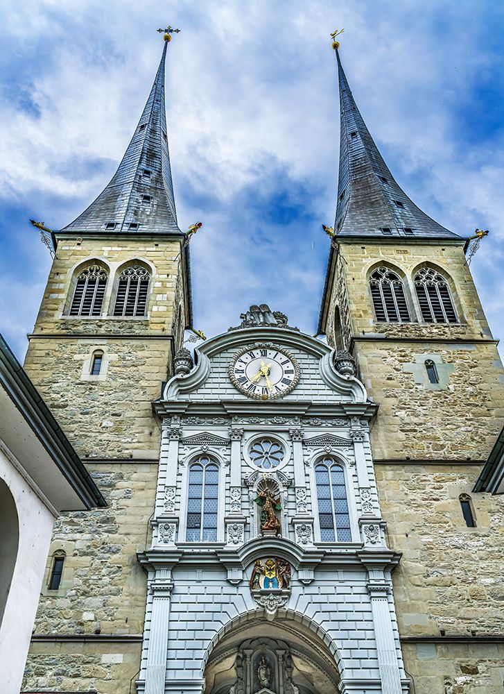 Church of St. Leodegar facade-Lucerne-Switzerland. St. Michael statue. art print by William Perry for $57.95 CAD