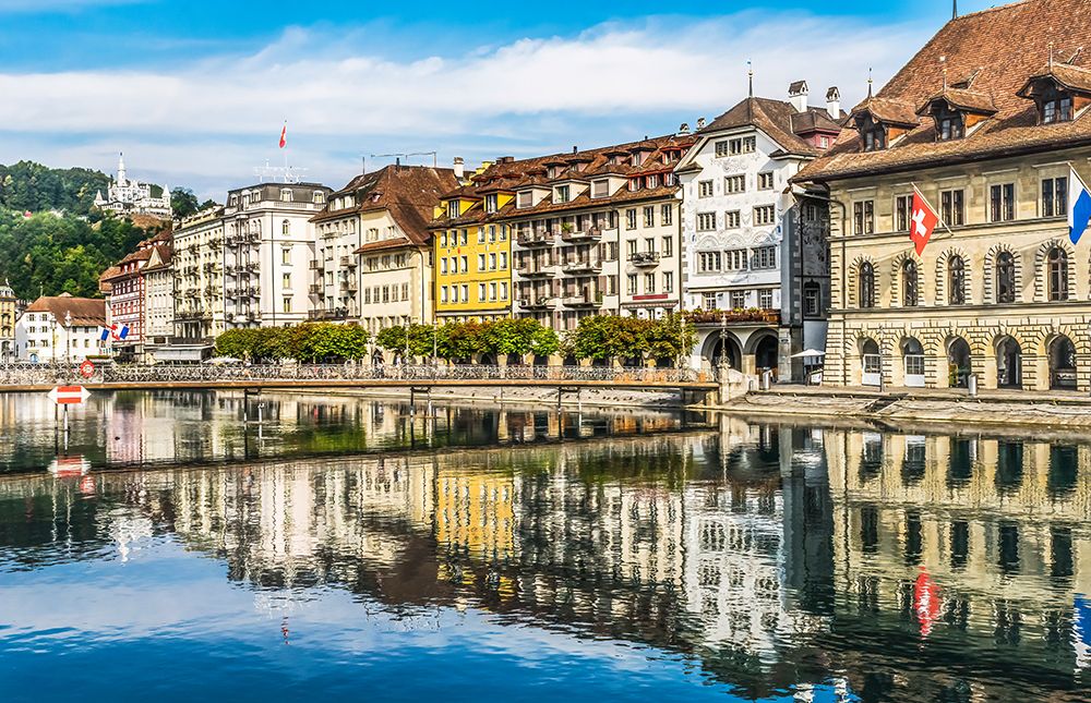 Colorful buildings-Lucerne-Switzerland. art print by William Perry for $57.95 CAD