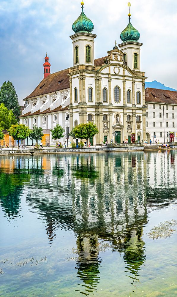 Jesuit Church Inner Harbor reflection-Lucerne-Switzerland. art print by William Perry for $57.95 CAD
