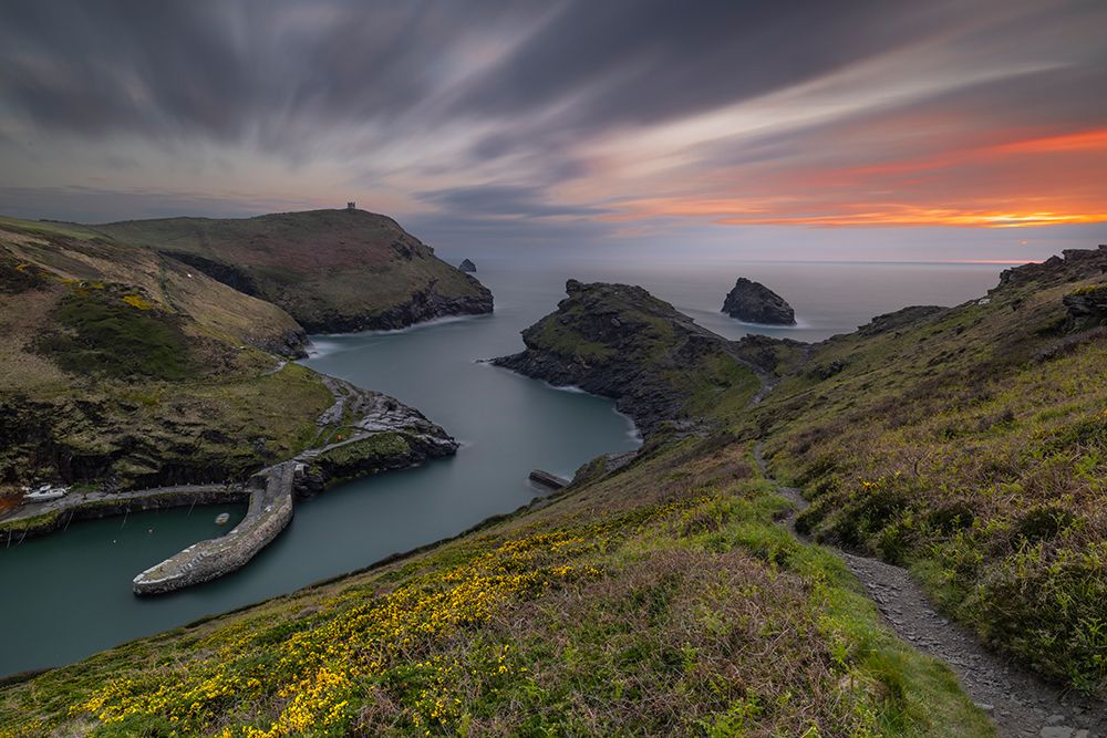 United Kingdom, England, Cornwall. Boscastle, Sunset at Boscastle Harbor art print by Hollice Looney for $57.95 CAD