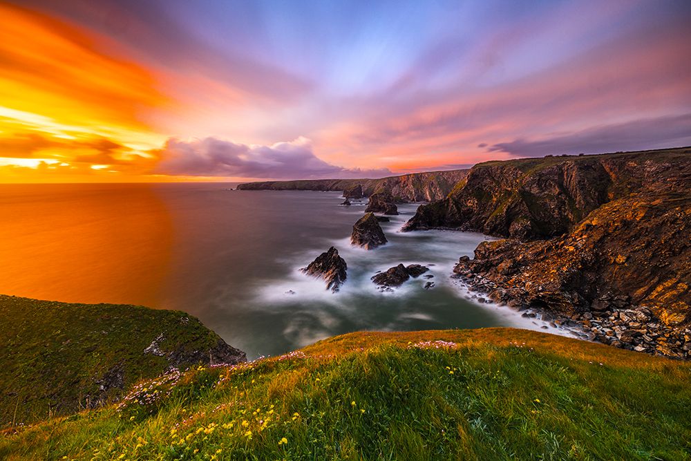 United Kingdom, England, Cornwall. Carnewas, The Cove at Bedruthan Steps at Sunset art print by Hollice Looney for $57.95 CAD
