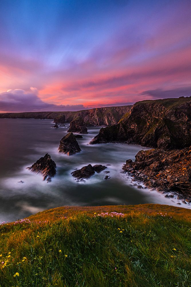 United Kingdom, England, Cornwall. Carnewas, The Cove at Bedruthan Steps at Sunset art print by Hollice Looney for $57.95 CAD