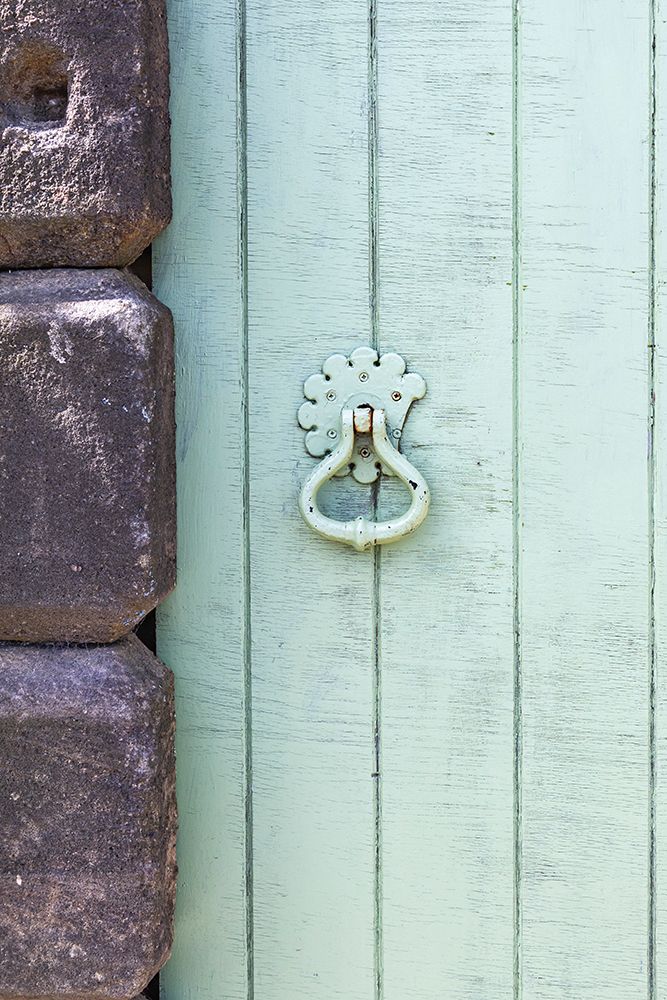 Masham, Ripon, North Yorkshire, England. Handle on an old green wooden door. art print by Emily M. Wilson for $57.95 CAD