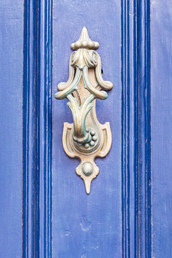 Lindisfarne, Holy Island, Berwick-upon-Tweed, Northumberland, England. Brass knocker on a blue door art print by Emily M. Wilson for $57.95 CAD