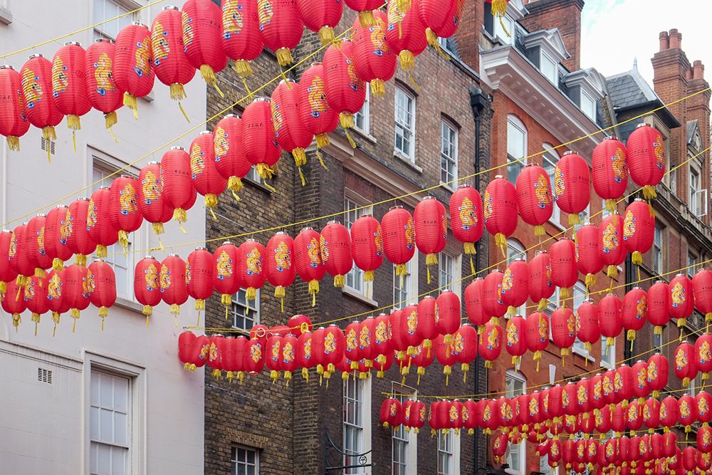 London, England, UK. Chinatown district. Red lanterns, old phone booths and souvenirs are found. art print by Julien McRoberts for $57.95 CAD