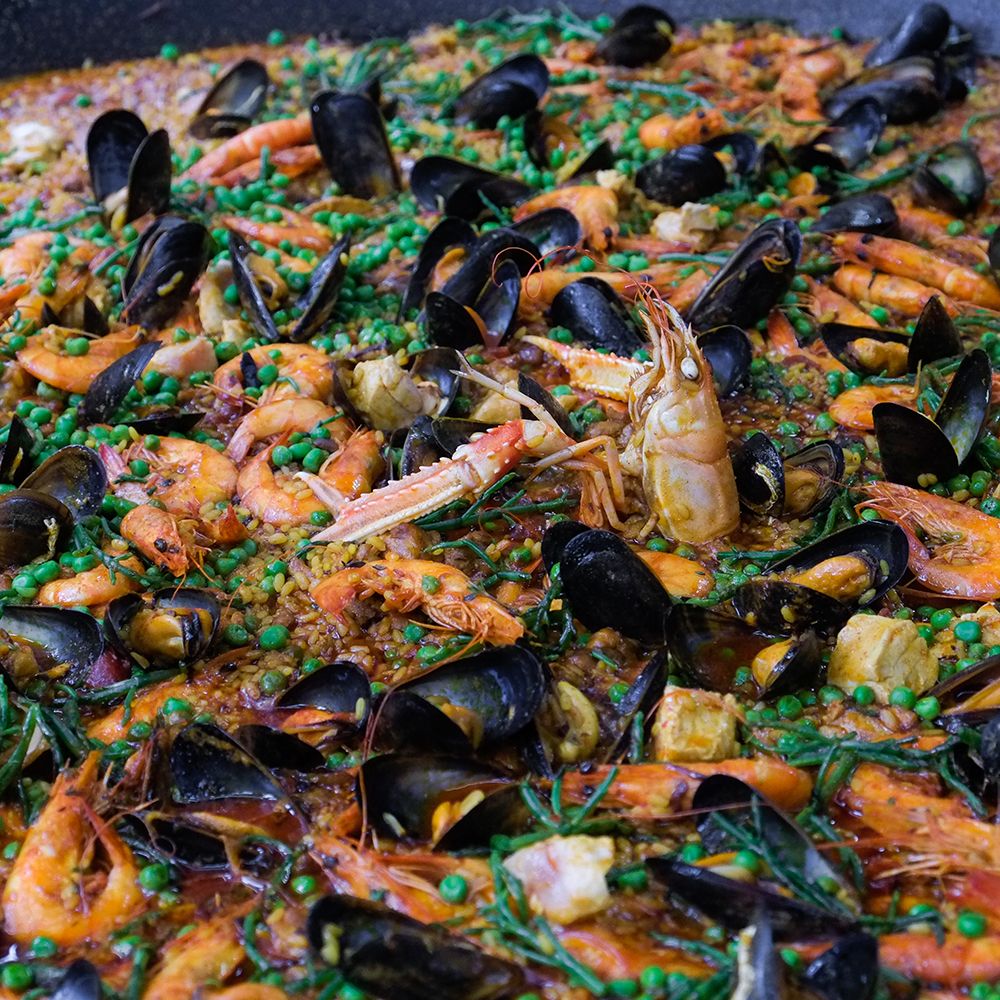 London, England, Great Britain. Borough Hall Market, fresh food, vendors and produce market. Paella art print by Julien McRoberts for $57.95 CAD