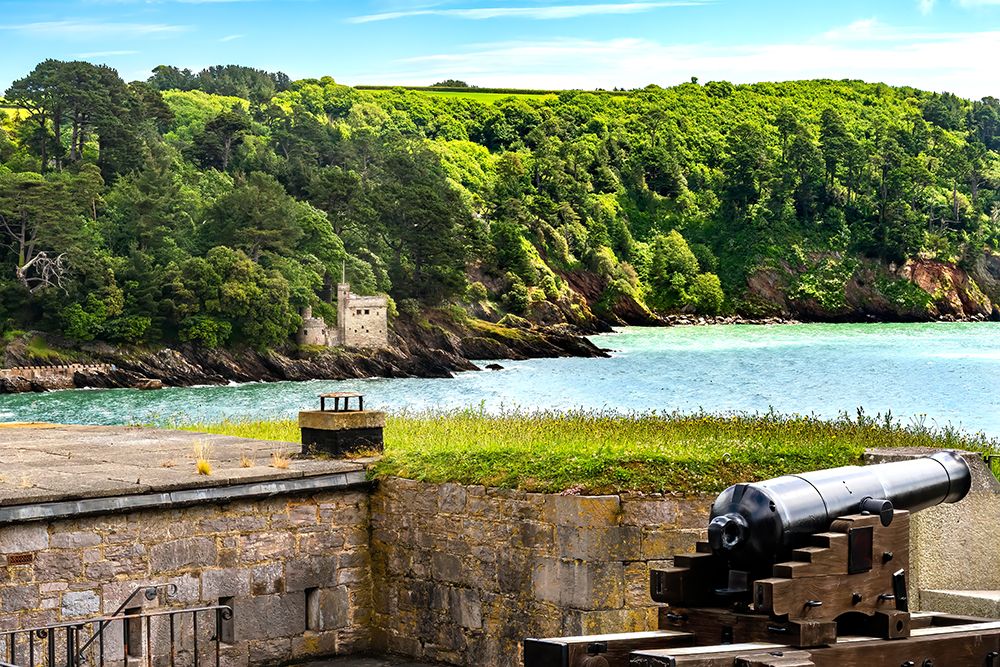 Colorful cannon Dartmouth Castle, Kingswear, Devon, England. Castle originally built 1300s. art print by William Perry for $57.95 CAD