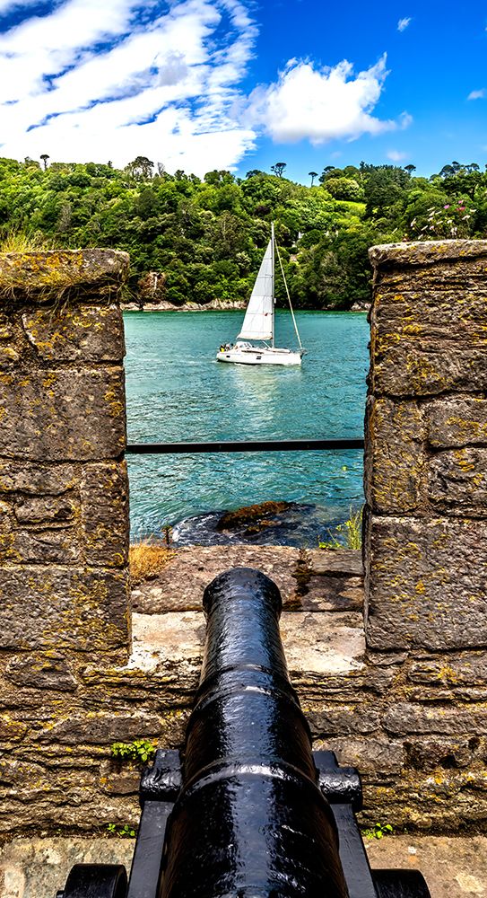 Cannon Dartmouth Castle, Devon, England. Castle built 1300s to protect harbor and River Dart. art print by William Perry for $57.95 CAD