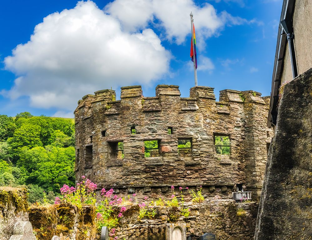 Gun battery behind church, Graves Castle, Dartmouth, Devon, England. Castle originally built 1300s. art print by William Perry for $57.95 CAD