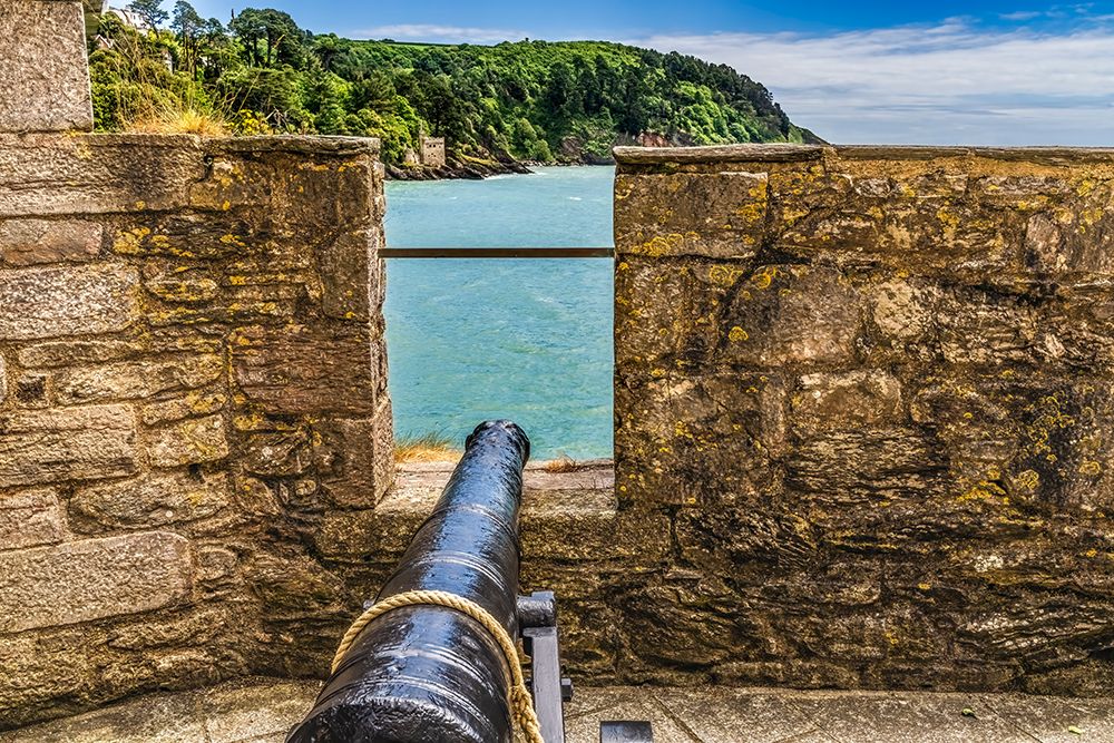Cannon at Dartmouth Castle, Kingswear, Devon, England. Castle originally built 1300s. art print by William Perry for $57.95 CAD