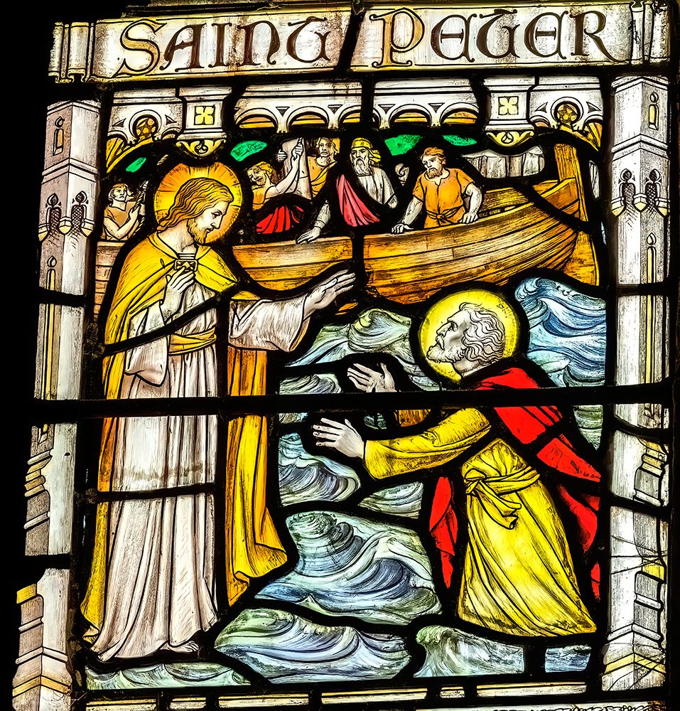 Jesus Calling St. Peter Sea of Galilee stained glass, St. Petroc Church, Dartmouth, Devon, England. art print by William Perry for $57.95 CAD