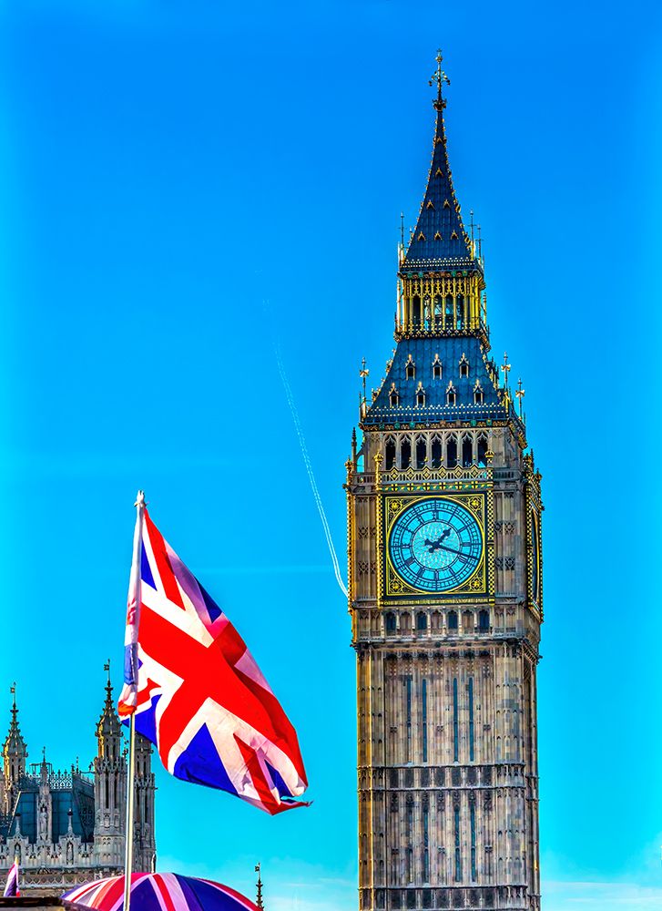 Big Ben and British Flag, houses of Parliament, Westminster, London, England. art print by William Perry for $57.95 CAD