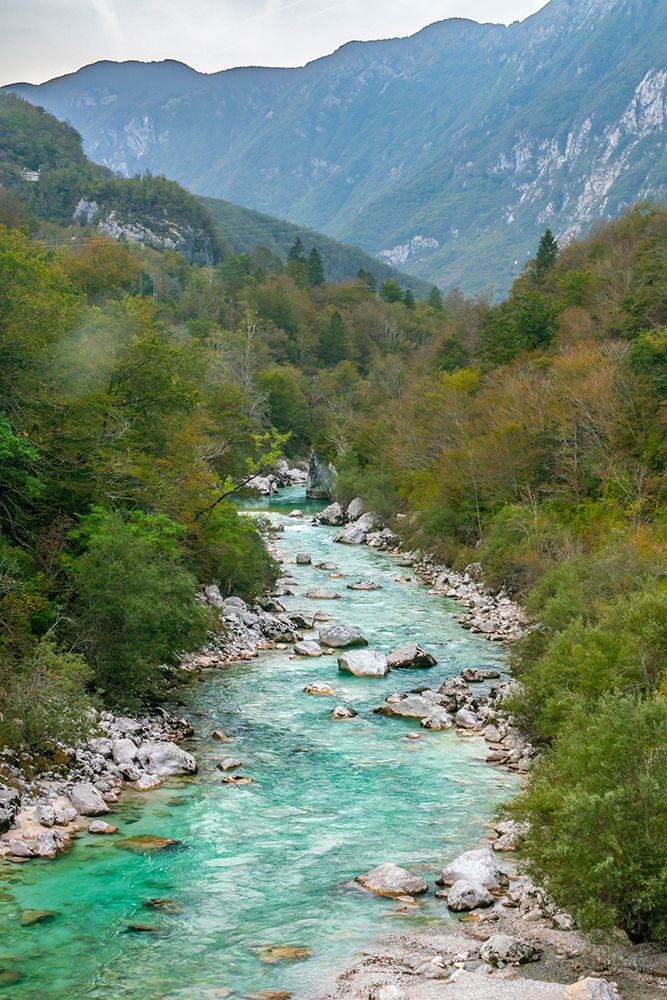 Slovenia, Triglav National Park. Landscape with Julian Alps and Soca River. art print by Jaynes Gallery for $57.95 CAD