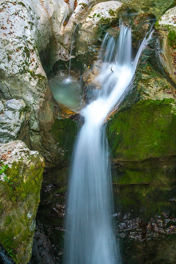 Slovenia, Soca River Valley. Close-up of Kozjak Brook cascade. art print by Jaynes Gallery for $57.95 CAD