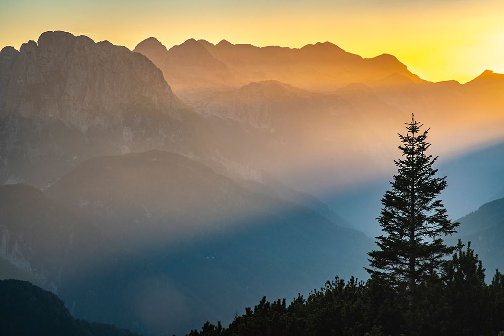 Slovenia, Triglav National Park. Landscape with misty sunset on Julian Alps. art print by Jaynes Gallery for $57.95 CAD