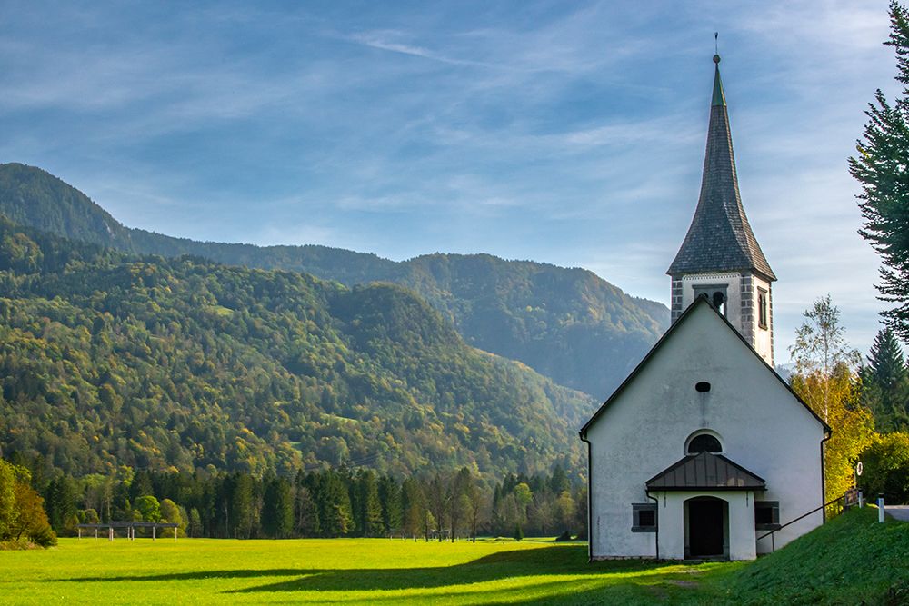 Slovenia, Mojstrana. Church in Triglav National Park. art print by Jaynes Gallery for $57.95 CAD