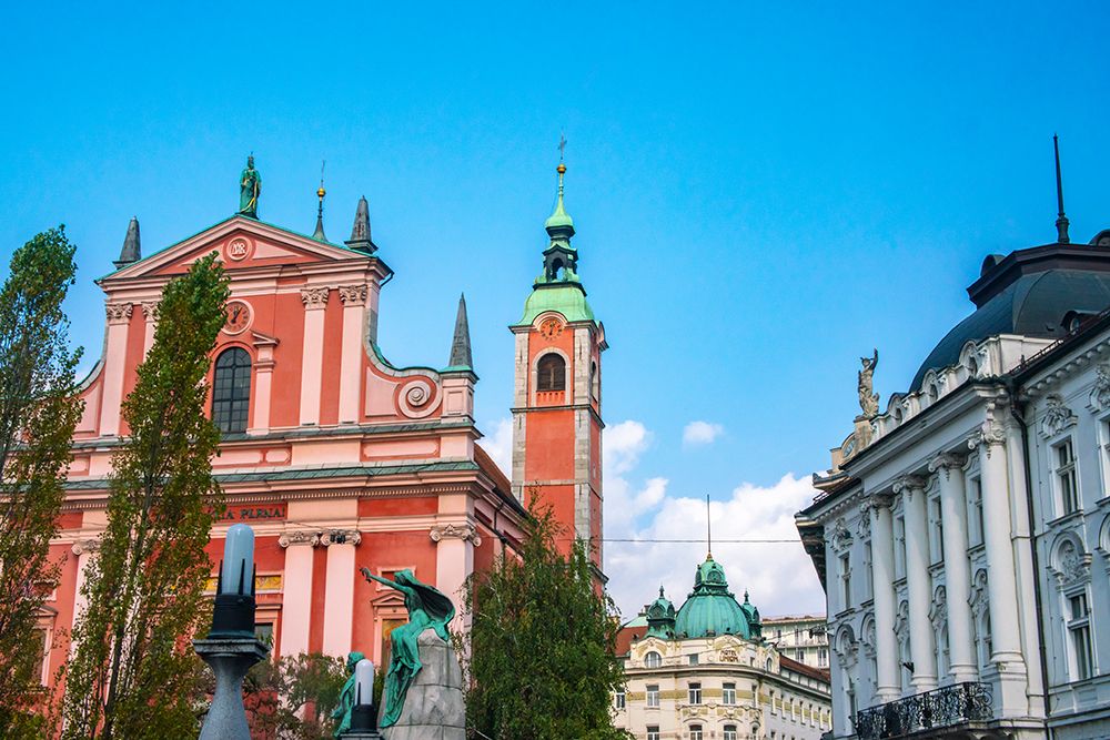 Slovenia, Ljubljana. Square and statues in front of church. art print by Jaynes Gallery for $57.95 CAD