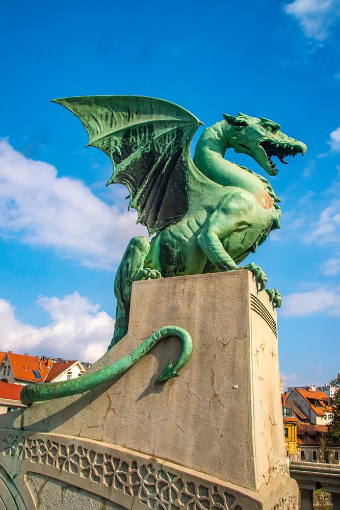 Slovenia, Ljubljana. Statue on Dragon Bridge. art print by Jaynes Gallery for $57.95 CAD
