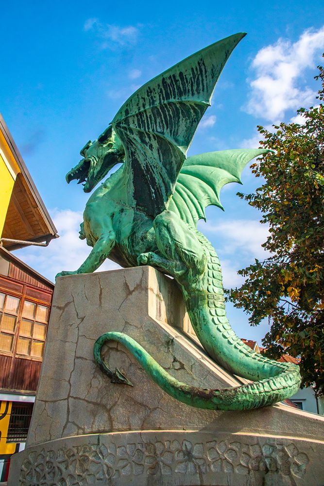 Slovenia, Ljubljana. Statue on Dragon Bridge. art print by Jaynes Gallery for $57.95 CAD