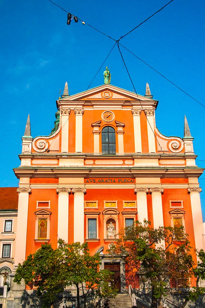 Slovenia, Ljubljana. Square and church facade. art print by Jaynes Gallery for $57.95 CAD