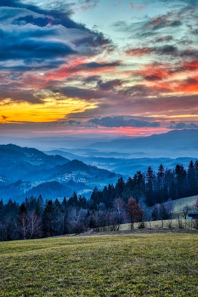 Slovenia-Poljane Sora Valley-hillside near Gorenja Vas in early morning light art print by Hollice Looney for $57.95 CAD