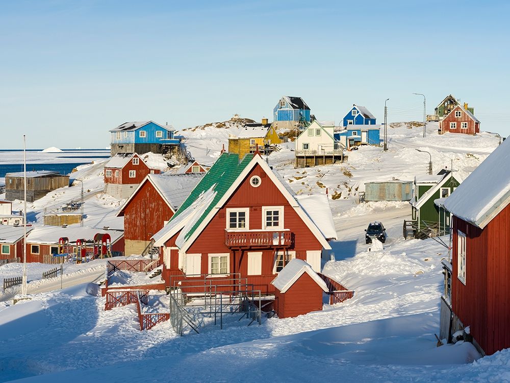 Winter in the town of Upernavik in the north of Greenland at the shore of Baffin Bay art print by Martin Zwick for $57.95 CAD