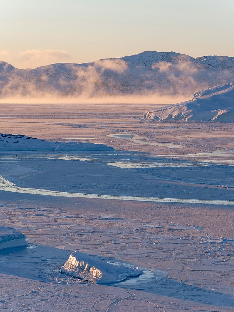 Sunrise during winter at the Ilulissat Fjord-located in the Disko Bay in West Greenland art print by Martin Zwick for $57.95 CAD