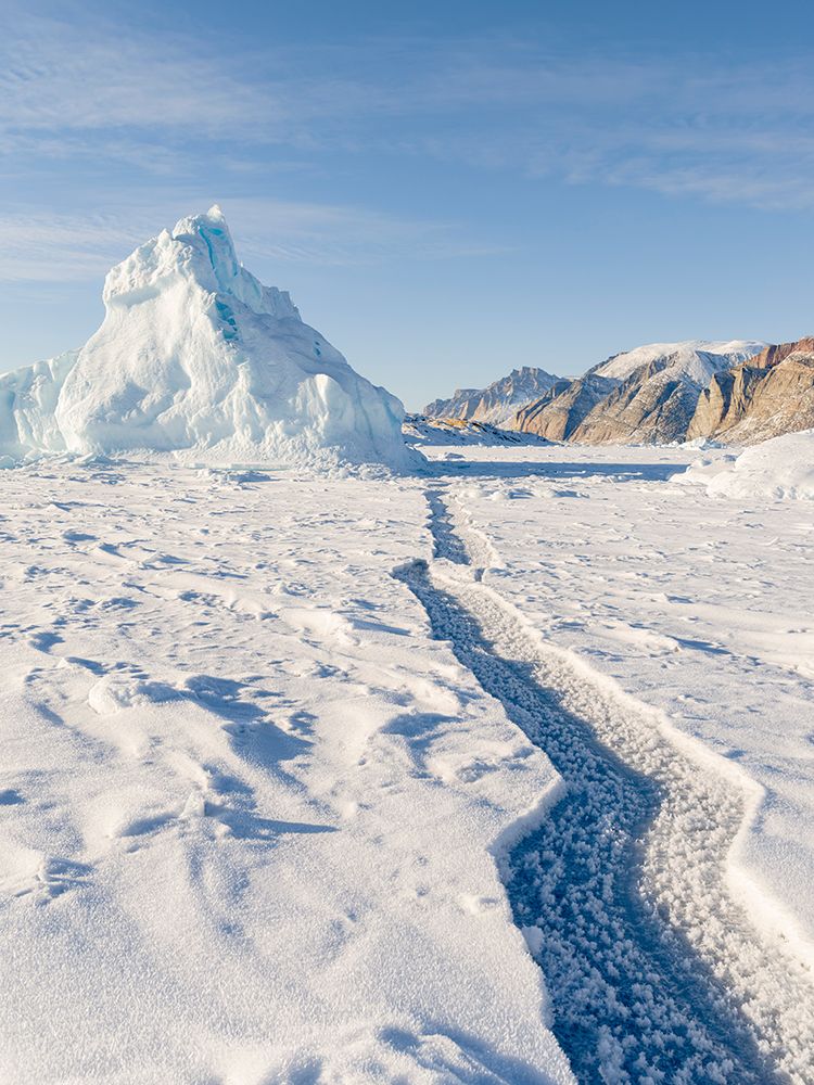 Icebergs in front of Appat Island-frozen into the sea ice of the Uummannaq fjord system during wint art print by Martin Zwick for $57.95 CAD