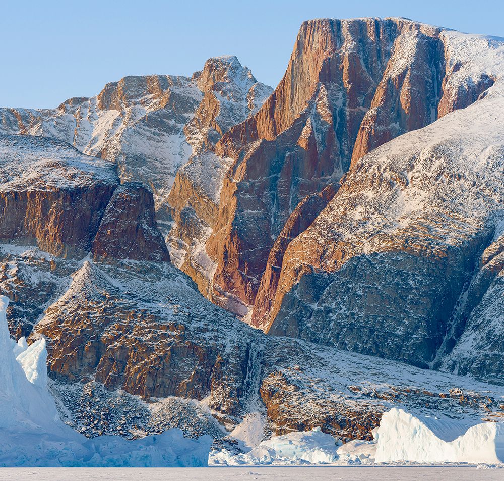 Icebergs in front of Appat Island-frozen into the sea ice of the Uummannaq fjord system during wint art print by Martin Zwick for $57.95 CAD