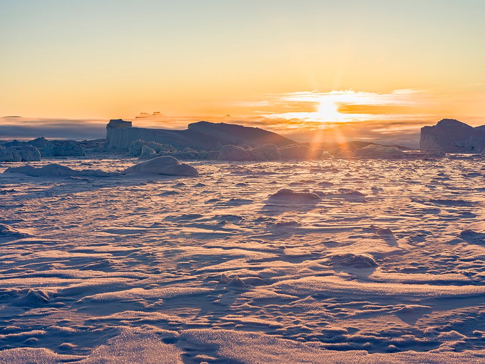 Icebergs frozen into the sea ice of the Uummannaq fjord system during winter-Greenland-Danish Terri art print by Martin Zwick for $57.95 CAD