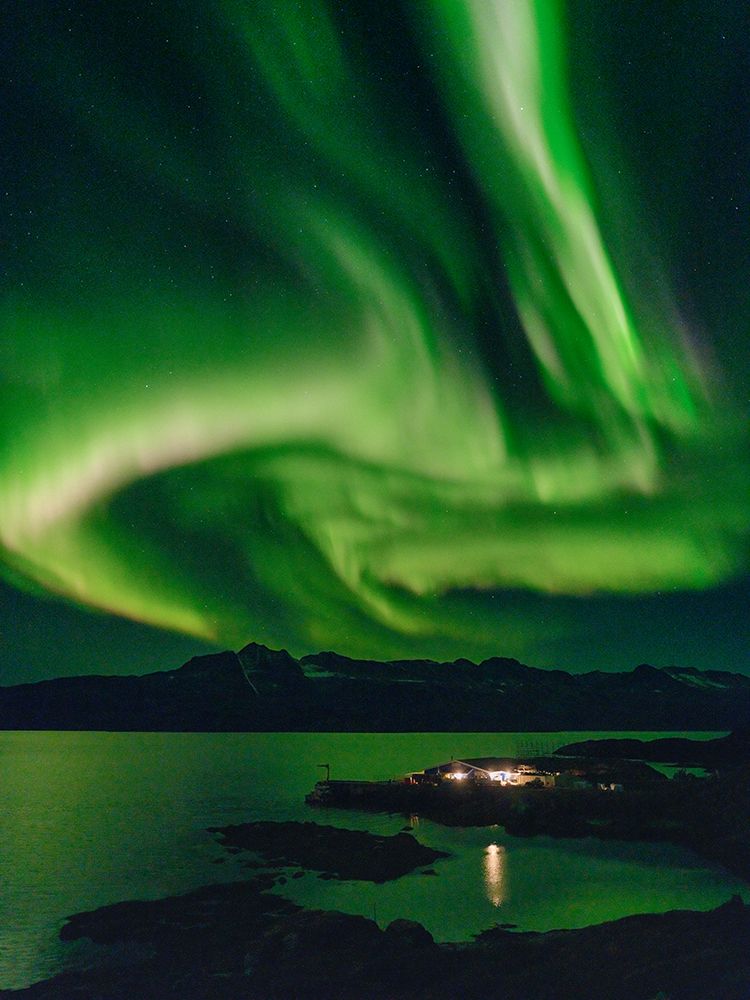 Northern Lights over settlement Kuummiit. Ammassalik area in East Greenland- Danish Territory art print by Martin Zwick for $57.95 CAD
