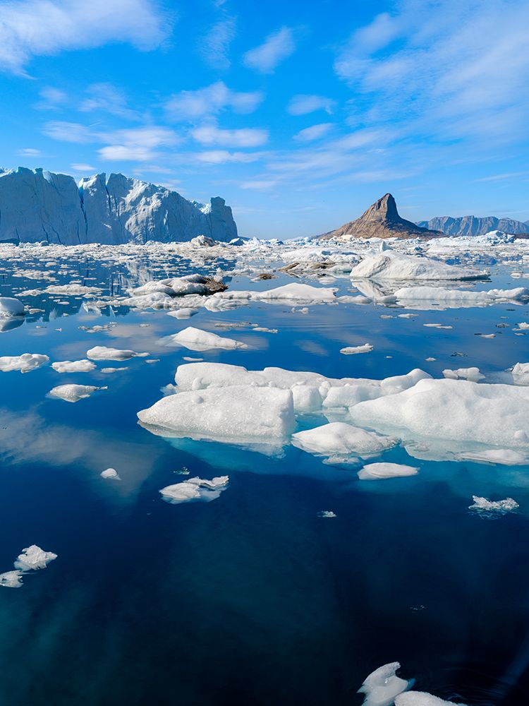 Landscape with icebergs near Ikerasak in the Uummannaq Fjord System, Greenland, Danish Territory. art print by Martin Zwick for $57.95 CAD