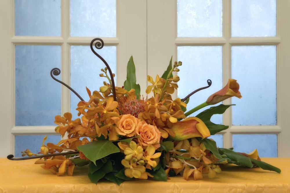 Flower arrangement on table in front of door art print by Don Paulson for $57.95 CAD