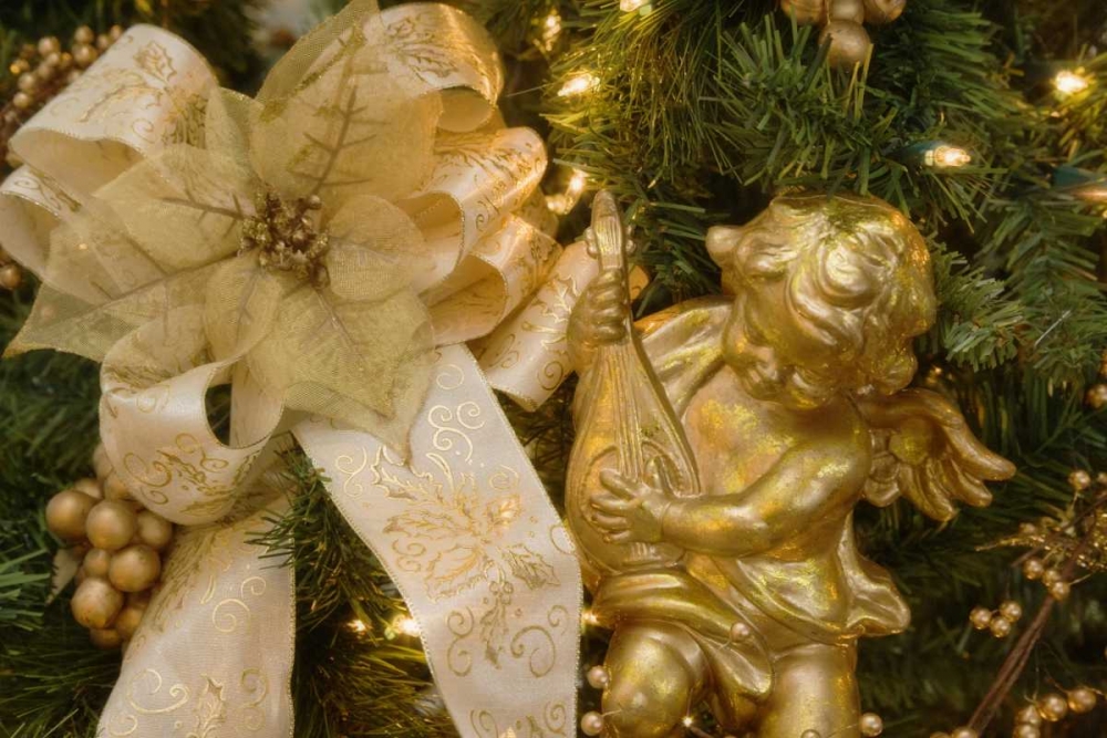 Close-up of decorations on a Christmas tree art print by Don Paulson for $57.95 CAD