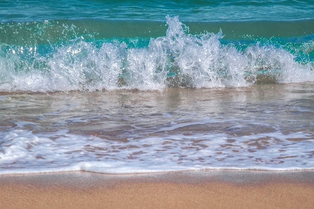 Wave crashing on golden sandy beach art print by Lisa S. Engelbrecht for $57.95 CAD