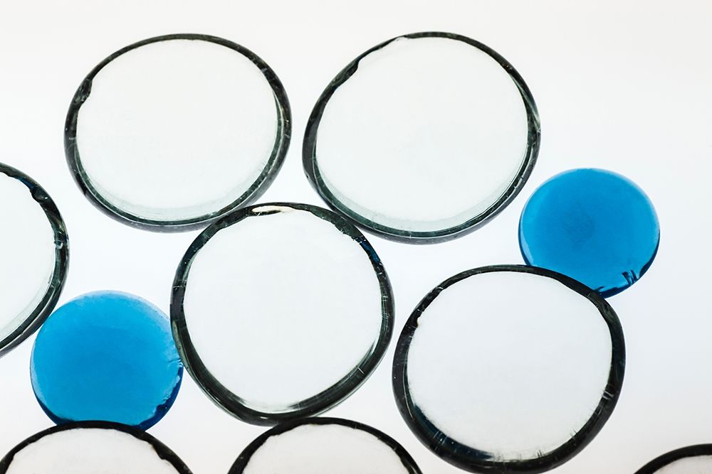 White and Blue glass pebbles with light art print by Zandina Muench Beraldo for $57.95 CAD