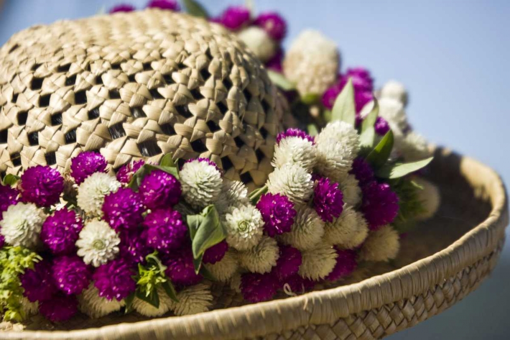 French Polynesia, Tahaa Detail of flowered hat art print by Wendy Kaveney for $57.95 CAD