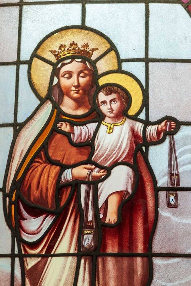 Argentina- Buenos Aires. Stained glass window depicting the Virgin Mary and Jesus. art print by Tom Haseltine for $57.95 CAD
